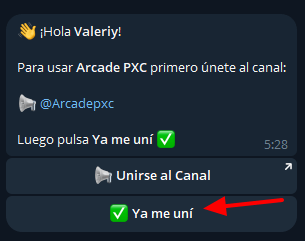 проверка подписки на канал в боте Arcade PXC